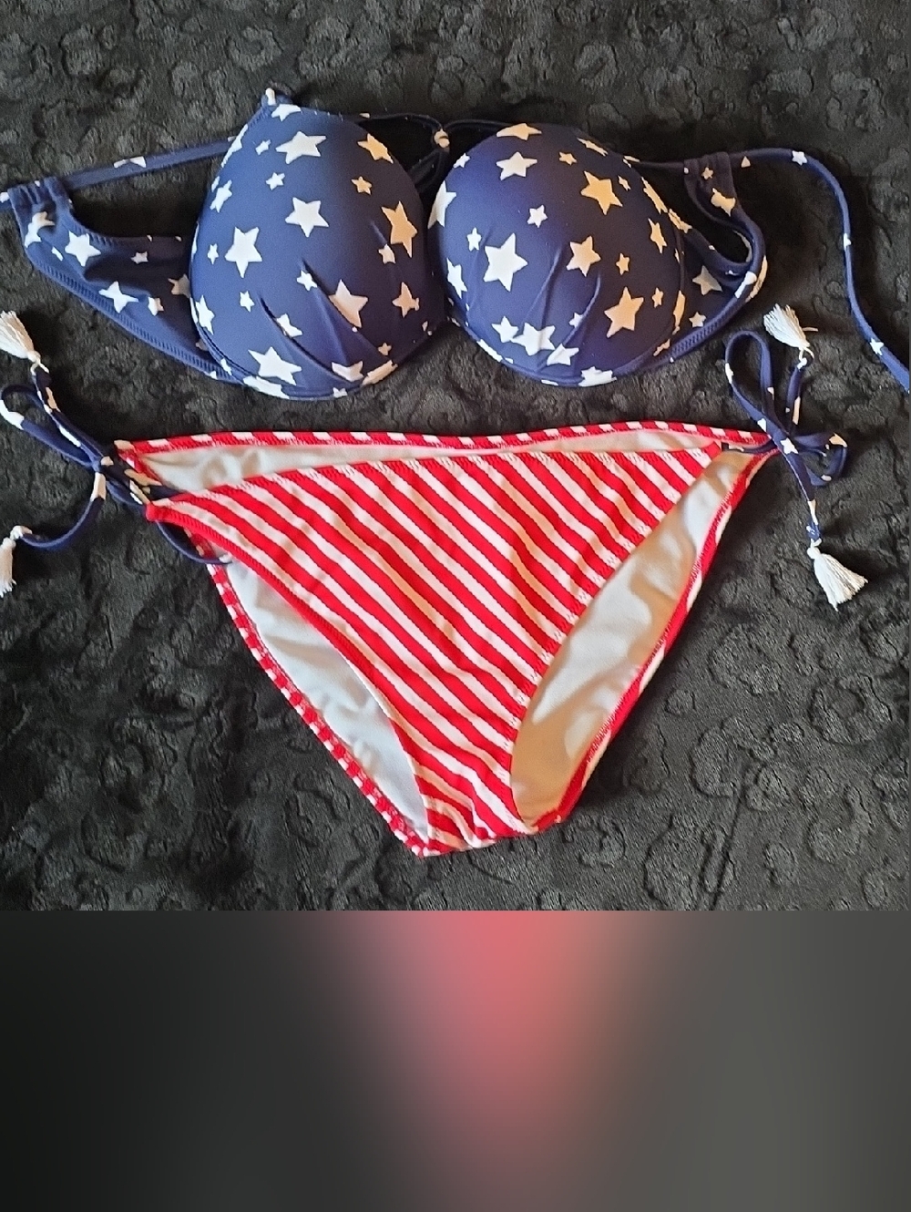 Adore Me Red, White, and Blue Bikini Set Top - 38D Bottoms XL